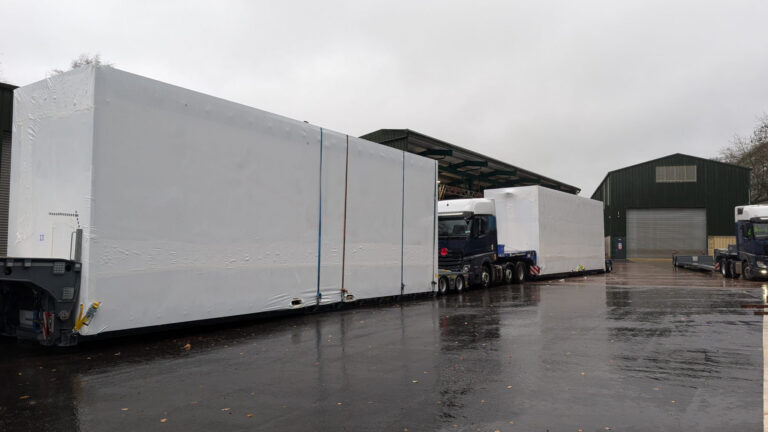 Modular components for a high security building being prepared for delivery